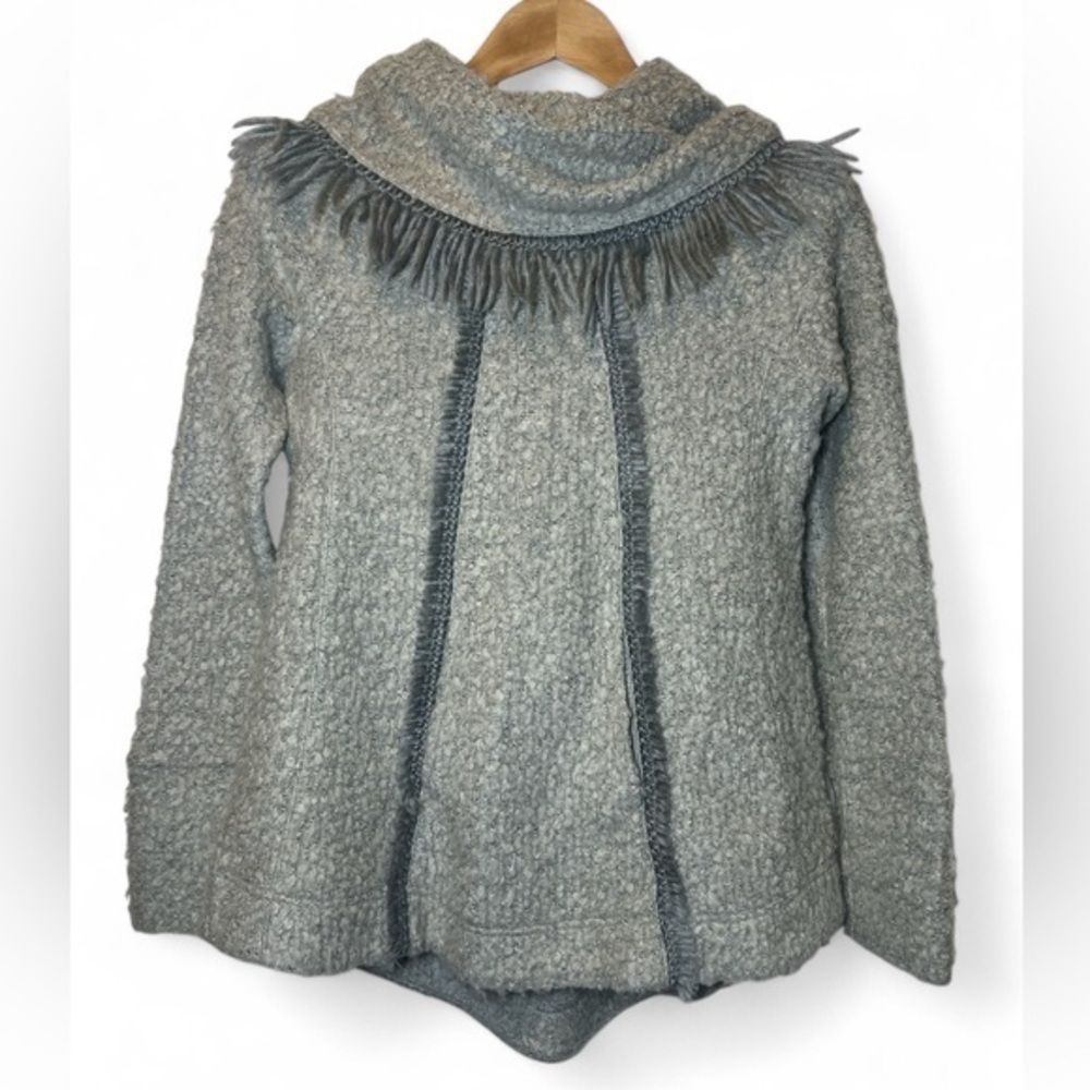 Anthropologie Angel of the North Sweater Sz XS Gray Cowl Neck Wool Blend Fringe